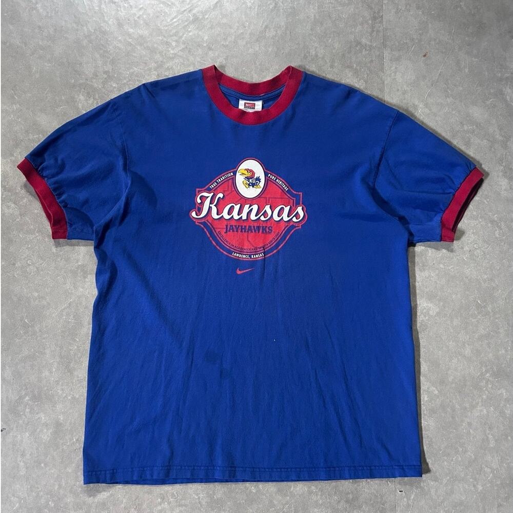 2000's Vintage Kansas Jayhawks Nike Blue Ringer T-Shirt -L